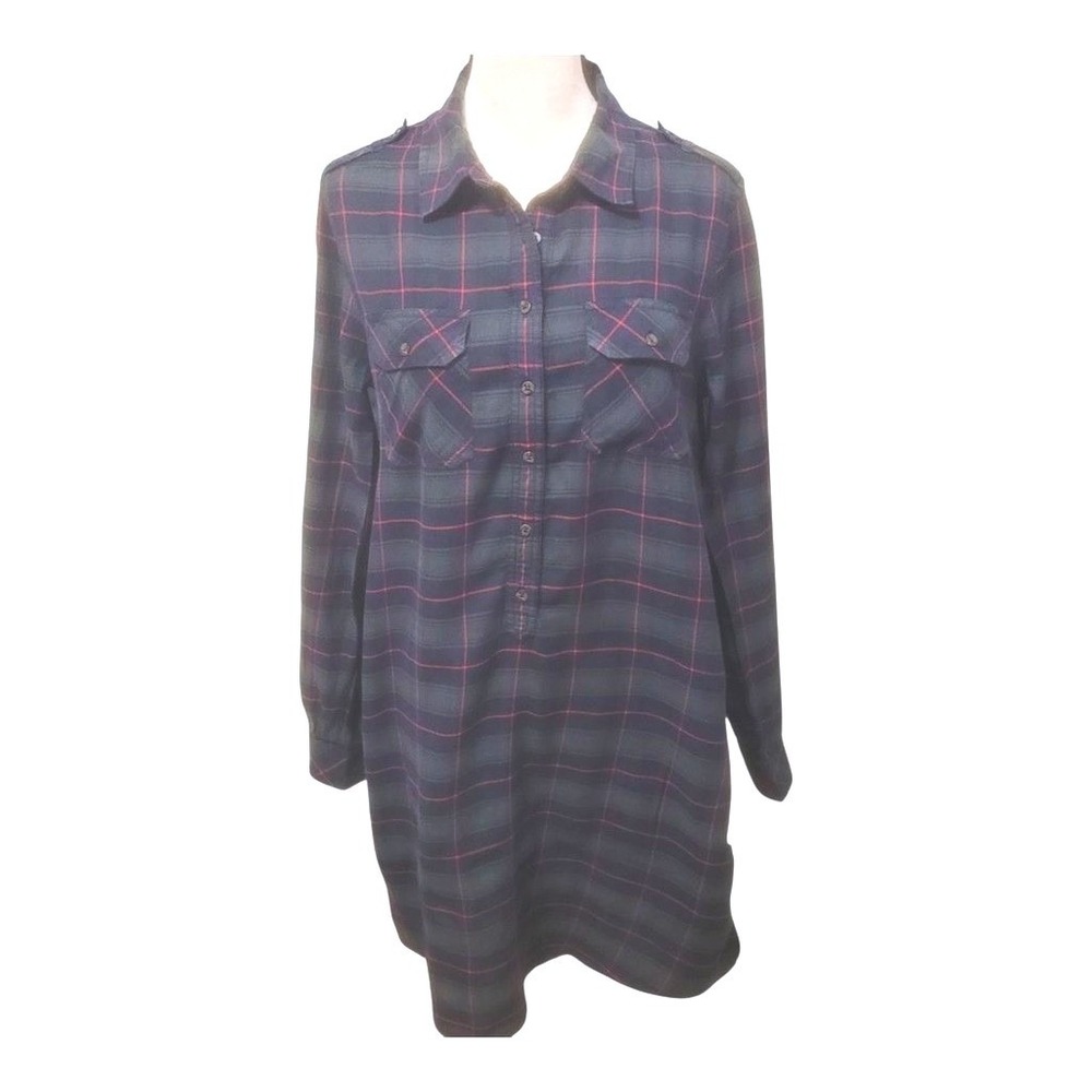 Vintage Gap green red plaid shirt dress #plaidblazer #preppy #academia